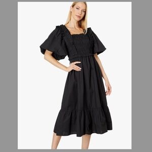 English Factory PUFF SLEEVE SQUARE NECK MIDI DRESS Black